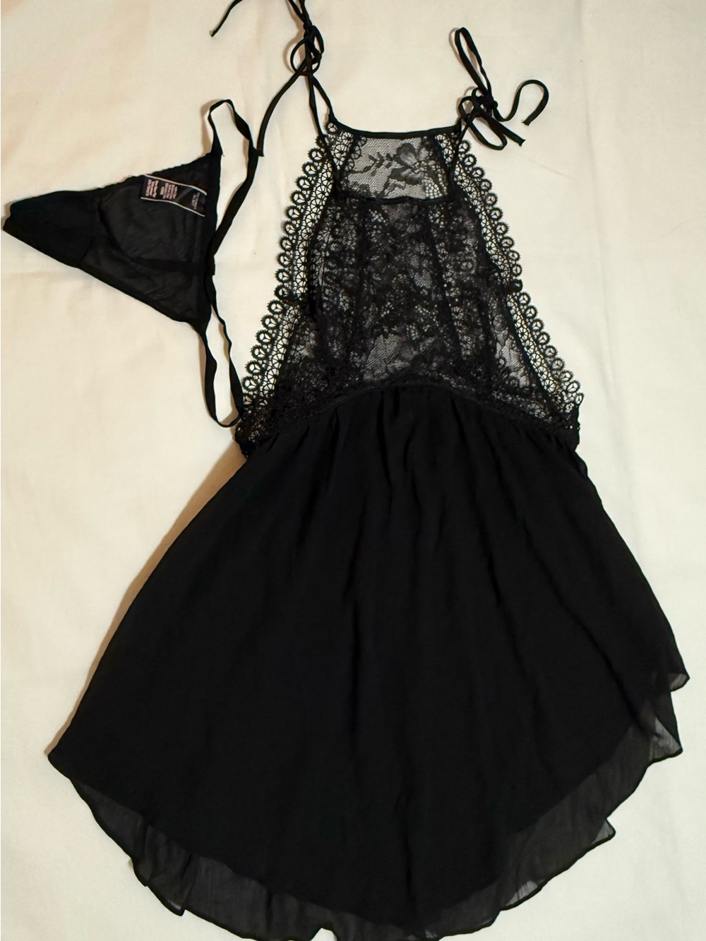 Victoria's Secret Black Lace Halter Chemise with Matching Thong